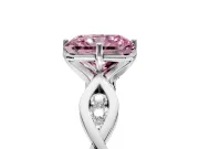 Solitaire Engagement Ring Setting for Fancy Pink Radiant Cut Center with Accented Twist Band and Leaf Prong Head in Sterling Silver