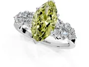 Cluster Engagement Ring Setting for Fancy Yellow Marquise Center with 2-Row Shoulder Clusters and Prong Head in Sterling Silver