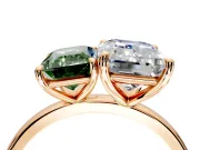 Fancy Green Emerald Cut and Emerald Cut Lab-Grown Diamond Toi et Moi Engagement Ring with Prong-Set Stones in Rose Gold