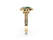 Halo Engagement Ring Setting for Fancy Green Pear-Shaped Center with Outer Bezel Rim, Pave Band and Prong Head in Yellow Gold