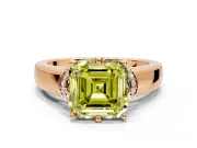 Solitaire Engagement Ring Setting for Fancy Yellow Asscher Cut Center with Wide Band, Pave Collar and Prong Head in Rose Gold