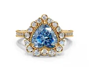 Milgrain Halo Engagement Ring Setting for Fancy Blue Heart-Shaped Center with Bezel Point Accents and Prong Head in Yellow Gold