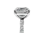 Solitaire Engagement Ring Setting for Asscher Cut Center with Pave Accents and Prong Head in Sterling Silver