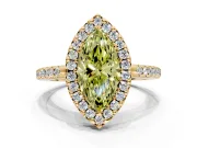Pave Halo Engagement Ring Setting for Fancy Yellow Marquise Center with Single Row Pave Band and Prong Head in Yellow Gold