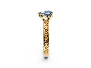 Solitaire Engagement Ring Setting for Fancy Blue Heart-Shaped Center with Scrollwork Band and Prong Head in Yellow Gold