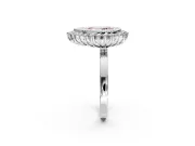 Halo Engagement Ring Setting for Fancy Pink Pear-Shaped Center with Milgrain Bezel Rim, Plain Band and Prong Head in Platinum
