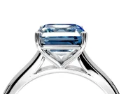Solitaire Engagement Ring Setting for Fancy Blue Asscher Cut Center with Narrow Cathedral Band and Prong Head in Platinum