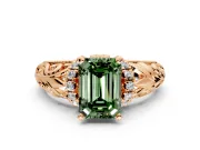 Solitaire Engagement Ring Setting for Fancy Green Emerald Cut Center with Filigree Accent Basket and Prong Head in Rose Gold