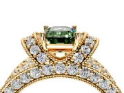 Pave Engagement Ring Setting for Fancy Green Emerald Cut Center with Curved Accent Rows, Openwork and Prong Head in Yellow Gold