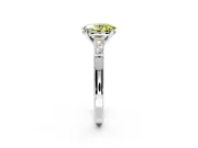 3 Stone Engagement Ring Setting for Fancy Yellow Oval Center with Tapered Baguettes, Plain Band and Prong Head in Platinum