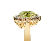 Starburst Halo Engagement Ring Setting for Fancy Yellow Heart-Shaped Center with Flat Cathedral Band and Prong Head in Yellow Gold