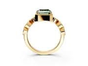 Vintage Station Engagement Ring Setting for Fancy Green Asscher Cut Center with Accents and Prong Head in Yellow Gold