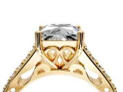 Solitaire Engagement Ring Setting for Princess Cut Center with Pave Cathedral Band and Prong Head in Yellow Gold
