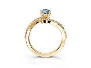 Solitaire Engagement Ring Setting for Fancy Blue Pear-Shaped Center with Pave Bypass Swirl Band and Prong Head in Yellow Gold