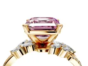 Solitaire Engagement Ring Setting for Fancy Pink Asscher Cut Center with Marquise Accent Twist Band and Prong Head in Yellow Gold