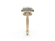 Halo Engagement Ring Setting for Radiant Cut Center with Metal-Rimmed Halo, Pave Band and Prong Head in Yellow Gold
