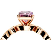 Solitaire Engagement Ring Setting for Fancy Pink Emerald Cut Center with Milgrain Bezel Accents and Prong Head in Rose Gold