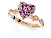 Solitaire Engagement Ring Setting for Fancy Pink Heart-Shaped Center with Milgrain Bezel Accents and Prong Head in Rose Gold