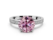 Solitaire Engagement Ring Setting for Fancy Pink Round Cut Center with Channel-Set Accent Band and Prong Head in Platinum