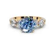5 Stone Engagement Ring Setting for Fancy Blue Round Cut Center with Graduated Accents and Prong Head in Yellow Gold