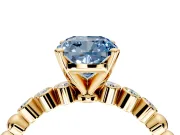 Solitaire Engagement Ring Setting for Fancy Blue Cushion Cut Center with Bezel-Dot Beaded Band and Prong Head in Yellow Gold