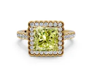 Milgrain Floral Halo Engagement Ring Setting for Fancy Yellow Princess Cut Center with Pave Band and Prong Head in Yellow Gold