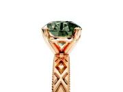 Solitaire Engagement Ring Setting for Fancy Green Round Cut Center with Milgrain X Pattern Band and Prong Head in Rose Gold
