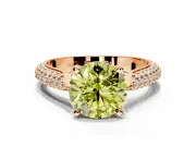 Solitaire Engagement Ring Setting for Fancy Yellow Round Cut Center with Multi-Row Accents and Prong Head in Rose Gold
