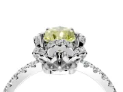 Halo Engagement Ring Setting for Fancy Yellow Pear-Shaped Center with Openwork Halo, Pave Band and Prong Head in Platinum
