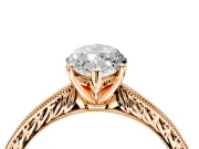 Solitaire Engagement Ring Setting for Marquise Center with Engraved Milgrain Band and Prong Head in Rose Gold