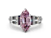Channel-Set Engagement Ring Setting for Fancy Pink Marquise Center with Baguette Band and Prong Head in White Gold