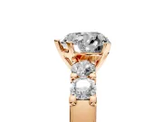 5 Stone Engagement Ring Setting for Heart-Shaped Center with Plain Band and Prong Head in Rose Gold