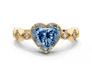 Milgrain Bezel Engagement Ring Setting for Fancy Blue Heart-Shaped Center with Marquise Stations and Bezel Head in Yellow Gold