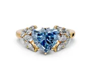 Leaf Cluster Engagement Ring Setting for Fancy Blue Heart-Shaped Center with Marquise Accents and Prong Head in Yellow Gold