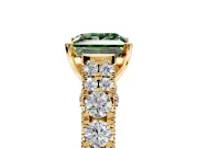 Solitaire Engagement Ring Setting for Fancy Green Princess Cut Center with Pave Cathedral Shoulders and Prong Head in Yellow Gold