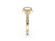 Floral Engagement Ring Setting for Asscher Cut Center with Four Accent Clusters and Prong Head in Yellow Gold