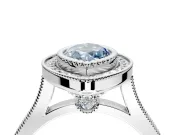 Halo Engagement Ring Setting for Fancy Blue Marquise Center with Milgrain Frame, Pave Band and Prong Head in Platinum