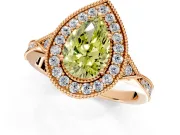 Halo Engagement Ring Setting for Fancy Yellow Pear-Shaped Center with Milgrain Rim, Pave Band and Prong Head in Rose Gold