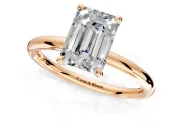 Hidden Halo Engagement Ring Setting for Emerald Cut Center with Thin Rounded Band and Prong Head in Rose Gold