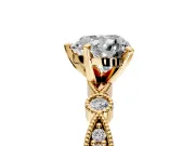 Solitaire Engagement Ring Setting for Heart-Shaped Center with Milgrain Bezel Accents and Prong Head in Yellow Gold