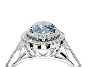 Double Halo Engagement Ring Setting for Fancy Blue Marquise Center with Narrow Pave Split Shank and Prong Head in Platinum