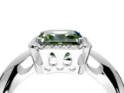 Halo Engagement Ring Setting for Fancy Green Asscher Cut Center with Tapered Plain Band and Prong Head in Sterling Silver