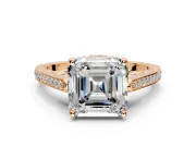 Cathedral Engagement Ring Setting for Asscher Cut Center with Antique-Style Pave Band and Prong Head in Rose Gold