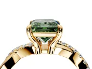 Solitaire Engagement Ring Setting for Fancy Green Princess Cut Center with Half-Pave Crossover Band and Prong Head in Yellow Gold