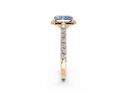Halo Engagement Ring Setting for Fancy Blue Radiant Cut Center with Full Pave Band and Prong Head in Rose Gold