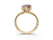 Halo Engagement Ring Setting for Fancy Pink Heart-Shaped Center with Rope Twist Split Shank and Prong Head in Yellow Gold