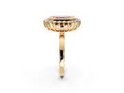 Halo Engagement Ring Setting for Fancy Pink Asscher Cut Center with Milgrain Bezel Rim, Plain Band and Prong Head in Yellow Gold
