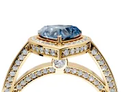 Halo Engagement Ring Setting for Fancy Blue Heart-Shaped Center with Framed Halo, Pave Band and Prong Head in Yellow Gold