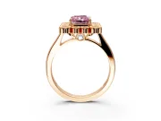 Cluster Halo Engagement Ring Setting for Fancy Pink Radiant Cut Center with Milgrain Bezel Accents and Prong Head in Rose Gold