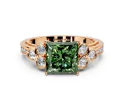 Cluster Engagement Ring Setting for Fancy Green Princess Cut Center with Bezel Accent Clusters and Prong Head in Rose Gold